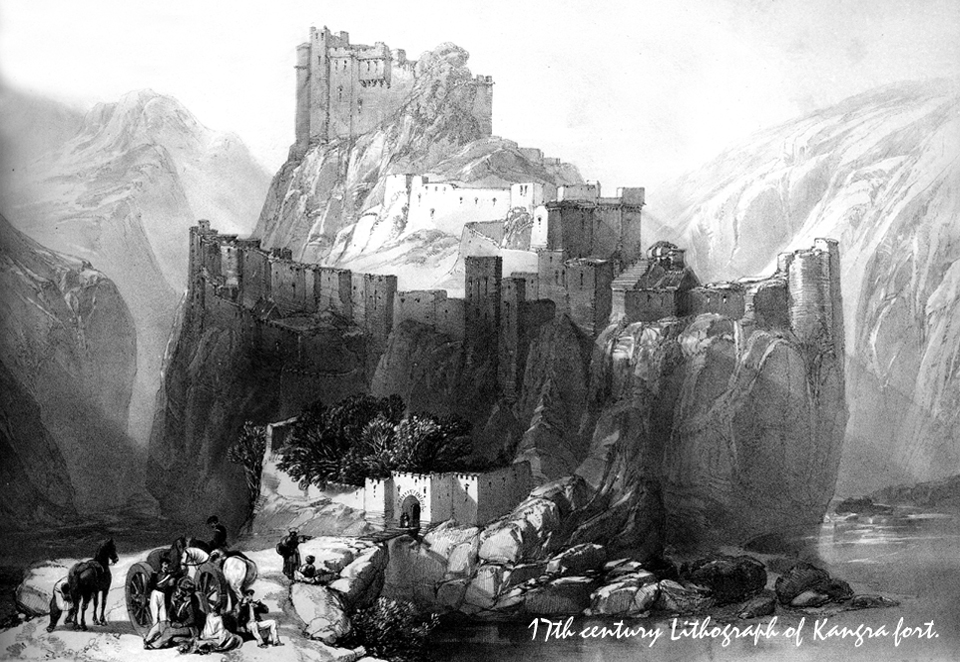 17th century Lithograph of Kangra fort.